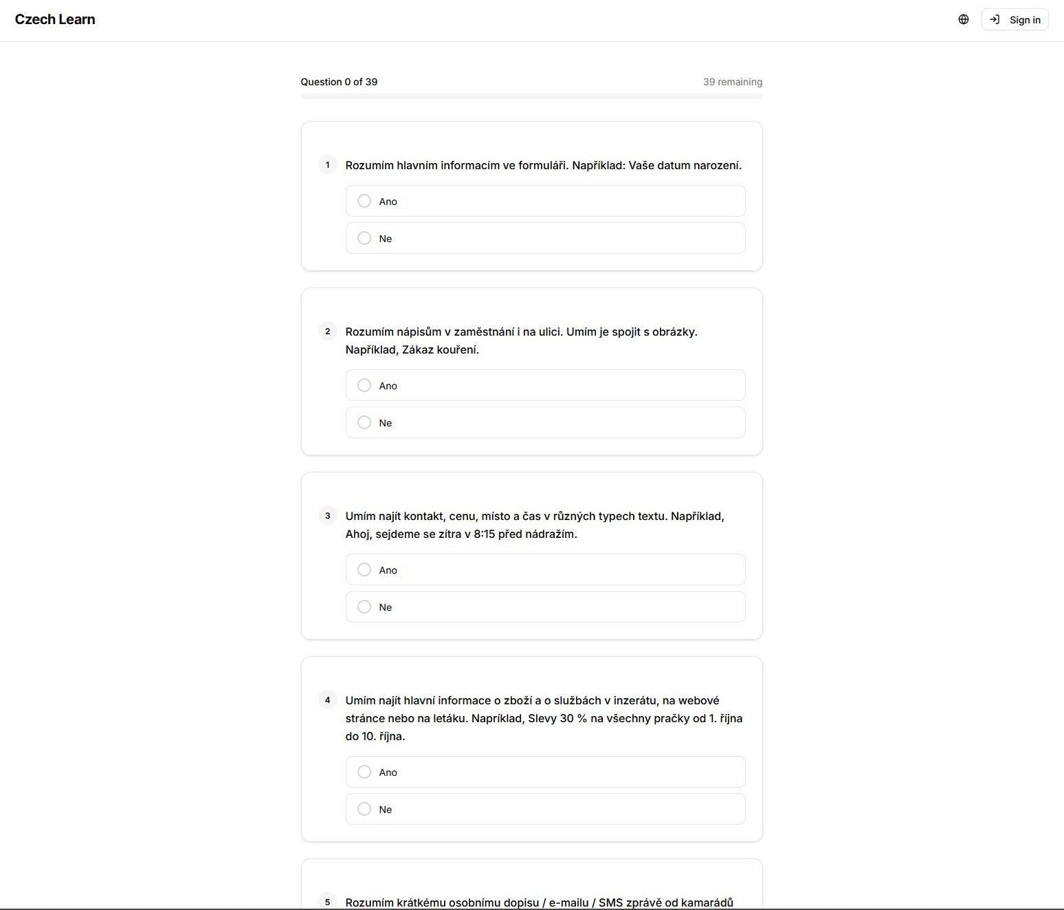 Czech learning website 2